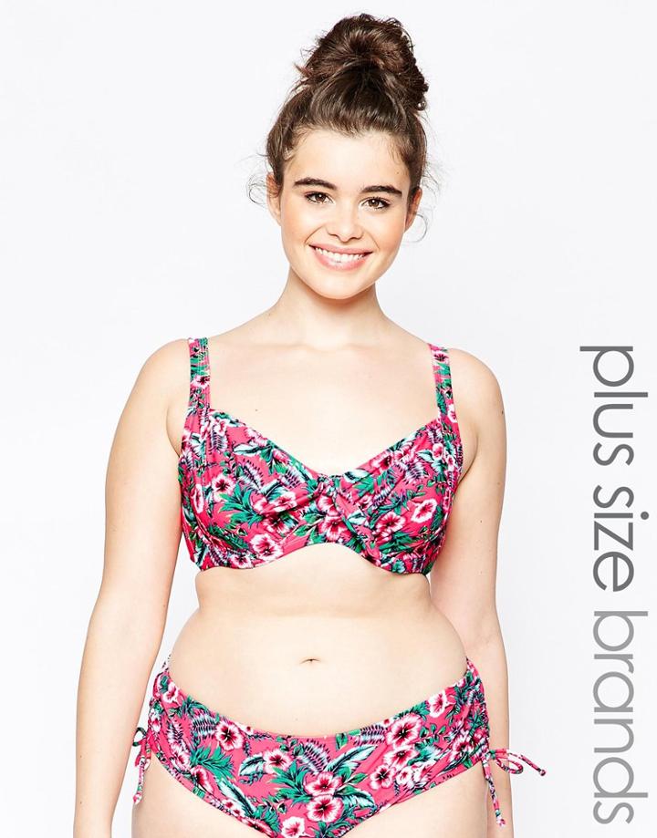 Marie Meili Curves Gwendolen Tropical Wire Bikini Top - Bright Coral Palm