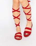 Public Desire Maddison Red Tassel Wrap Flat Sandals - Red Mf