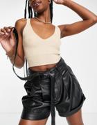 Miss Selfridge Faux Leather Belted Short In Black