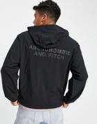 Abercrombie & Fitch Reflective Back Logo Print Hooded Rain Jacket In Black