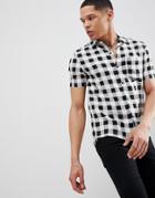Religion Slim Short Sleeve Revere Collar Shirt In Gingham Check - Multi