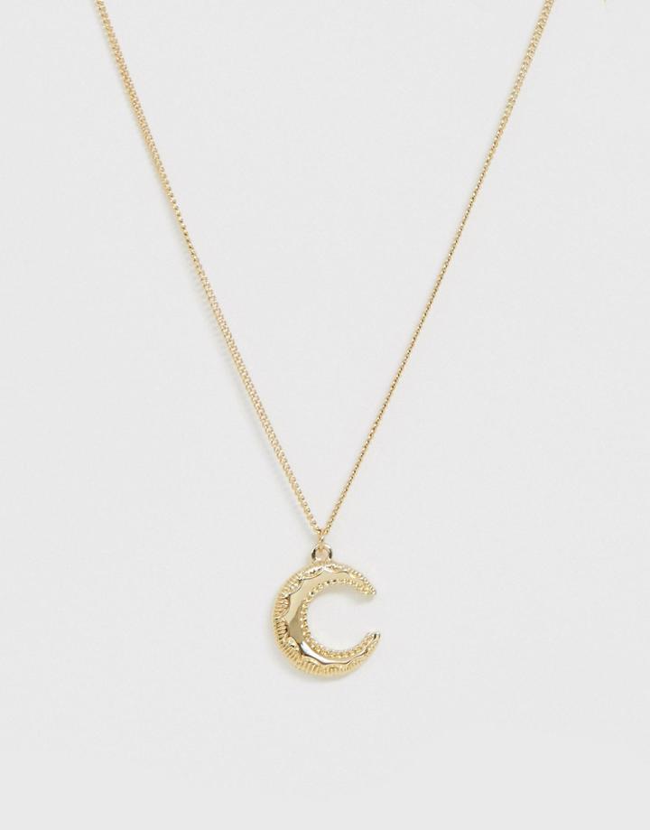 Designb London Embossed Moon Pendant Necklace-gold