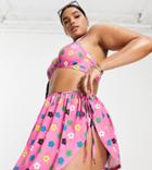 Collusion Plus Recycled Floral Print Swim Skirt In Pink