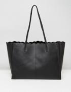 Asos Scallop Leather Shopper Bag With Removable Clutch - Black