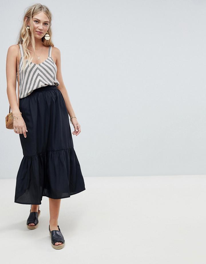 Vero Moda Peplum Hem Midi Skirt - Black