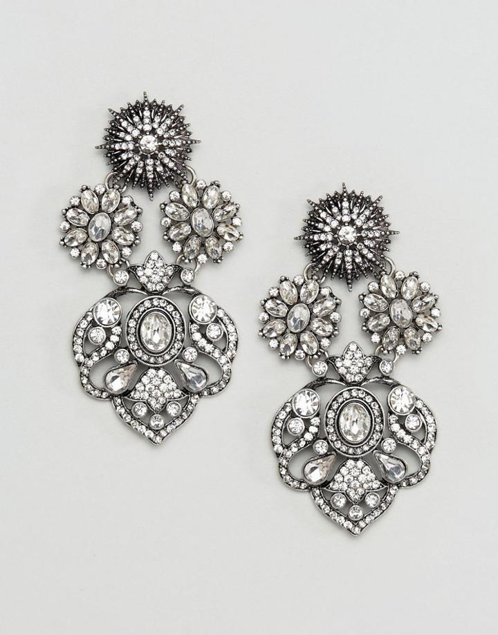 Aldo Doring Floral Statement Embellished Earrings - Silver