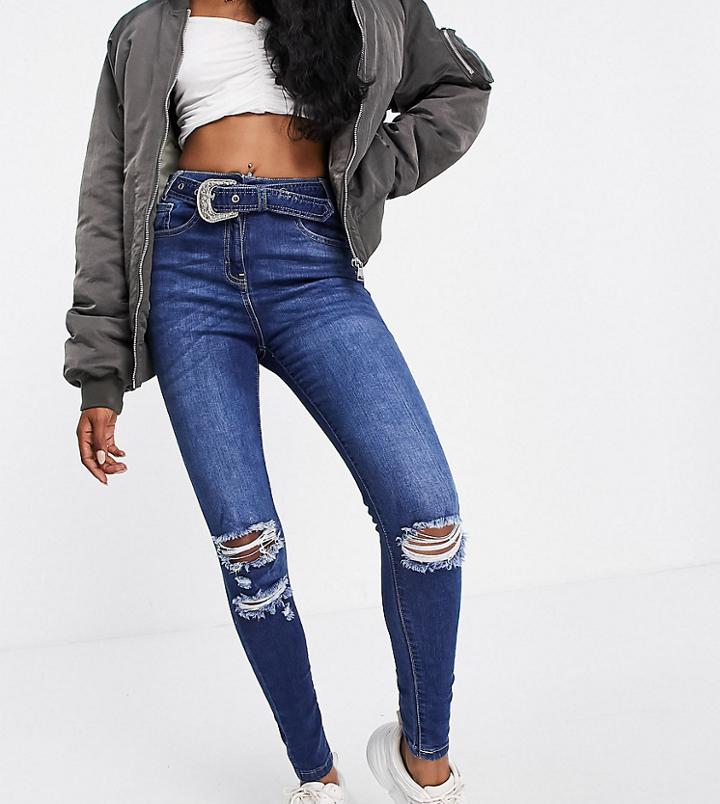 Parisian Tall Belted Skinny Jeans In Charcoal-blues