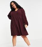 Yours Ribbed Peplum Midi Dress In Berry-red