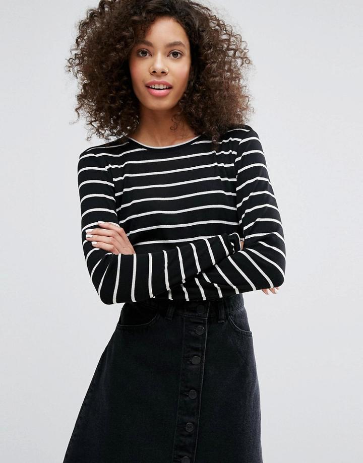 Monki Stripe Long Sleeve T-shirt - Black
