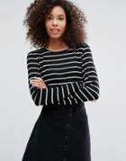 Monki Stripe Long Sleeve T-shirt - Black