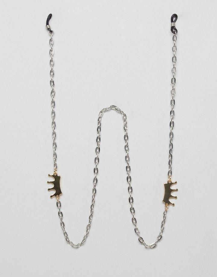 Designb London Crown Sunglasses Chain In Silver - Silver