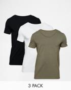 Asos Muscle T-shirt With Scoop Neck 3 Pack Save 17%