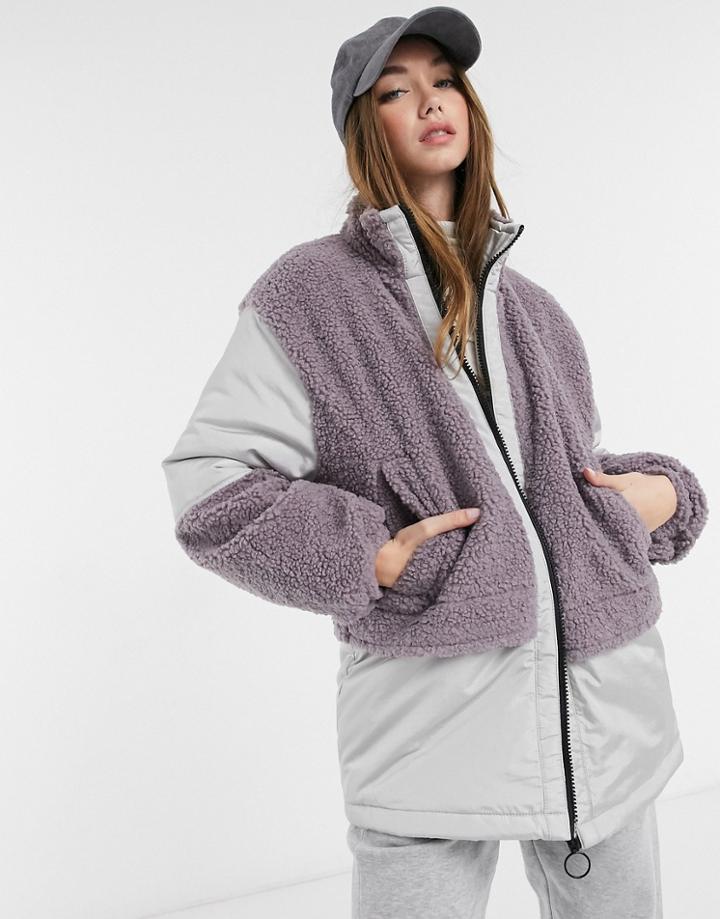 Asos Design Patched Fleece Oversized Jacket-white