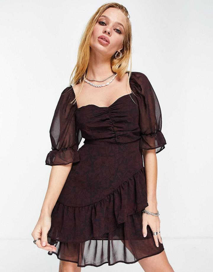 Topshop Winter Floral Ruched Tea Dress In Multi