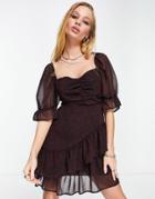 Topshop Winter Floral Ruched Tea Dress In Multi