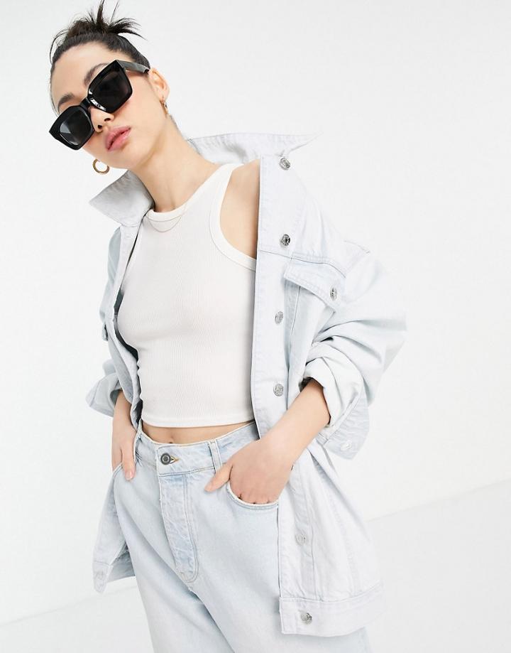 Asos Design Cotton Blend Oversized Denim Jacket In Bleach Wash - Mblue-blues