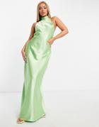 Na-kd X Hanna Schonberg Satin Maxi Dress With Open Back In Dusty Green