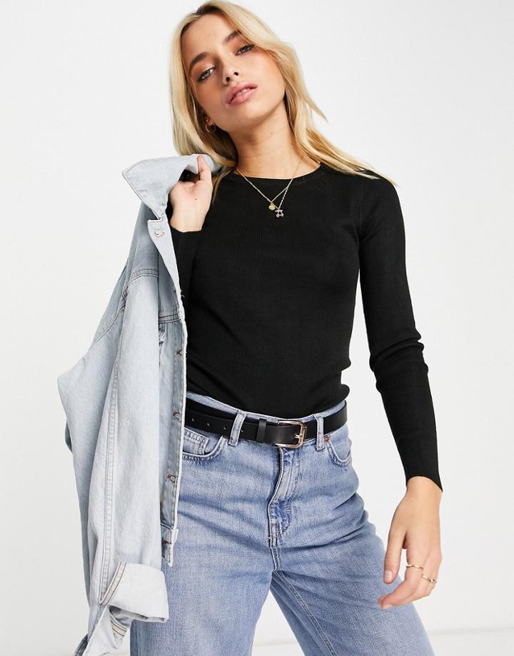 Urban Revivo Round Neck Fine Knit Sweater In Black