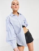 New Look Poplin Shirt In Blue Stripe-blues