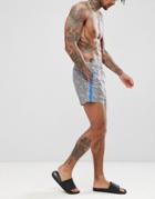 Asos Design Swim Shorts With Monochrome Check In Short Length - Gray