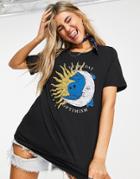 Noisy May Jersey Short Sleeve T-shirt Dress With Astrology Graphic Print In Black