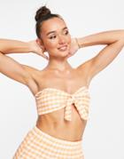 Extro & Vert Tie Front Crop Top In Orange Gingham -set