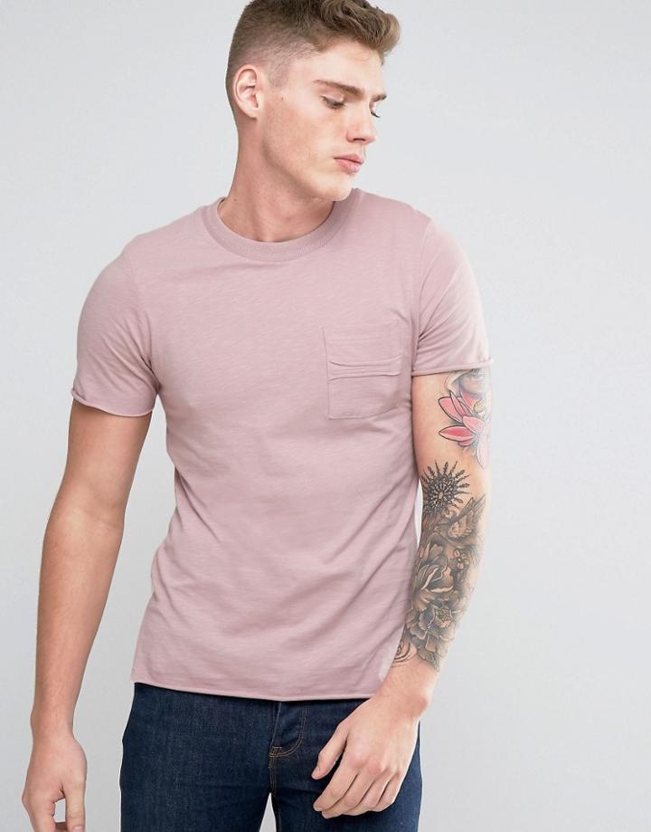 Jack & Jones Originals T-shirt With Raw Edge Pocket And Textured Neck Detail - Pink