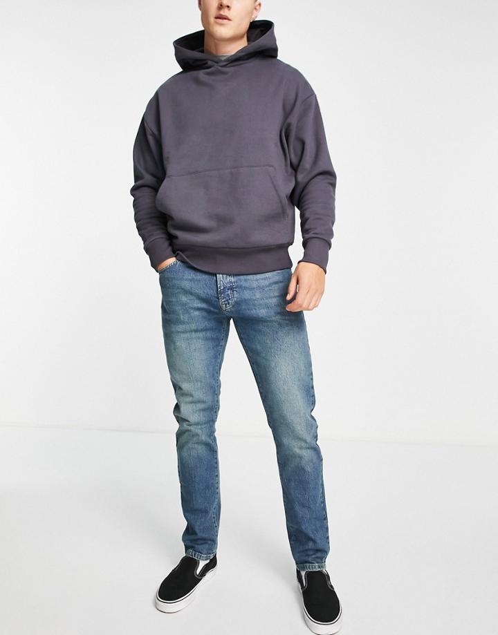 Topman Stretch Slim Jeans In Green Cast Mid Wash-blues