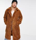 Threadbare Tall Bear Oversized Borg Coat In Tan-white
