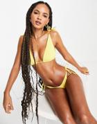 Asos Design Mix And Match Crinkle Tie Shoulder Triangle Bikini Top In Yellow