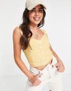 Abercrombie & Fitch Wide Strap Button Through Cami Top In Yellow Floral