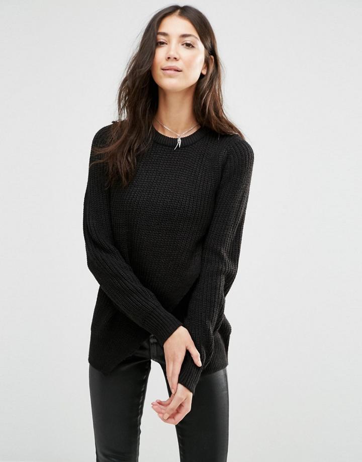 Brave Soul Cross Front Sweater - Black