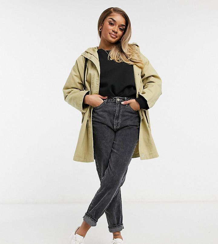 Asos Design Petite Lightweight Parka In Stone-neutral