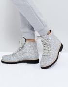 Asos Adriana Hiker Ankle Boots - Silver