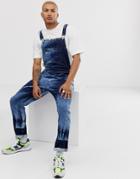 Asos Design Denim Overalls In Tie Dye Blue - Blue