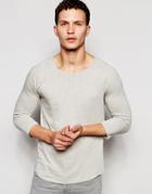Nudie Long Sleeve Top Quarter Sleeve In Gray Melange - Greymelange