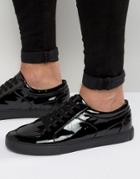 Asos Lace Up Sneakers In Black Patent - Black