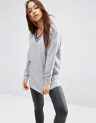 Asos Sweatshirt With Stripe Tipping In Longline - Gray Marl
