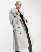 Ever New Top Faux Fur Collar Coat In Gray