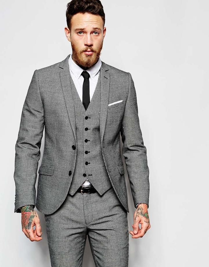 Heart & Dagger Houndstooth Suit Jacket In Skinny Fit - Black