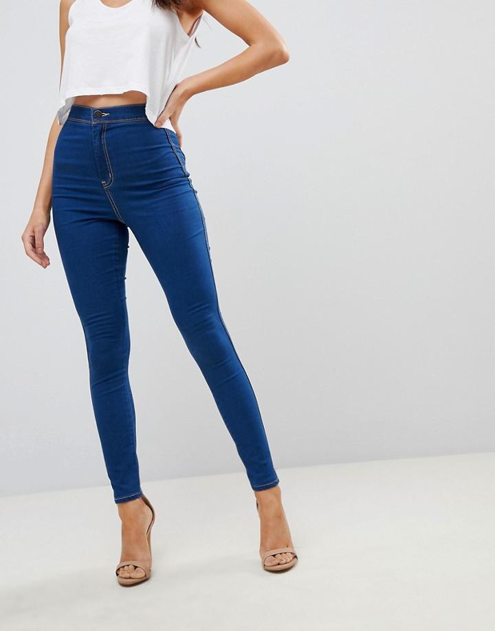 Asos Design Rivington High Waisted Jeggings In Flat Blue Wash
