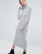 Daisy Street Knitted Maxi Dress With Roll Neck - Gray
