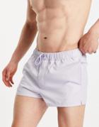 Asos Design Swim Shorts In Lilac Linen Look Super Short Length-purple