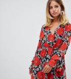 Missguided Long Sleeve Skater Dress In Floral Print - Multi