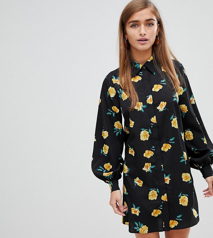 Fashion Union Petite High Neck Shift Dress In Floral - Black