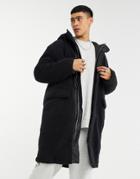 Asos Design Shearling Oversized Longline Jacket In Black