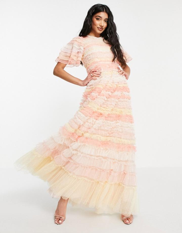 Needle & Thread Luella Ruffle Maxi Dress With Ruffle Stripes In Pink