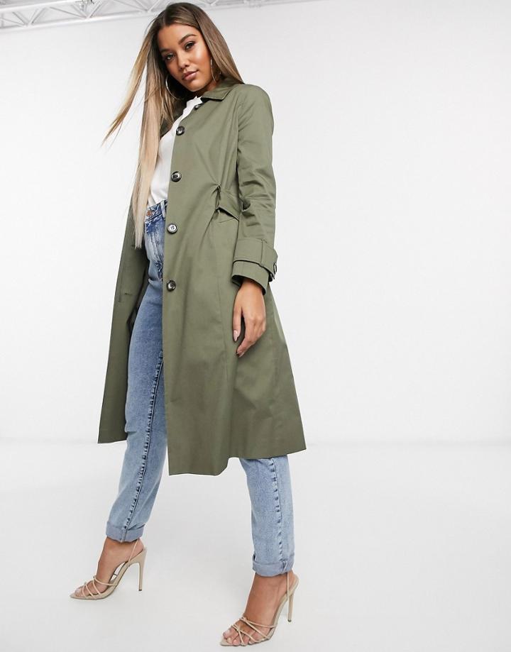 Helene Berman Double Collar Trench In Khaki-multi