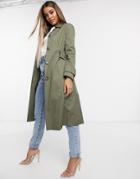 Helene Berman Double Collar Trench In Khaki-multi