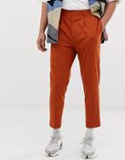 Asos Design Tapered Crop Smart Pants In Rust - Orange